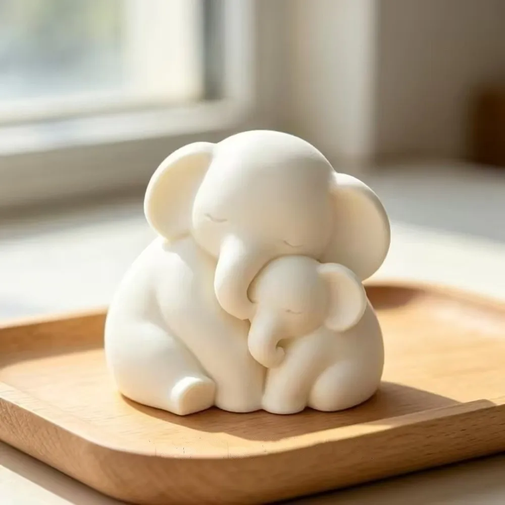 3D Printed Mother Baby Elephant Statue Cute Animal Motherly Love Theme Parent Child Elephant Sculpture Plastic Minimalist