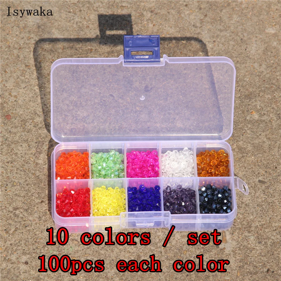 Isywaka Purple color 10colors/set 4mm Austria Crystal Beads Bicone Stone Jewelry Findings Glass,total 1000pcs