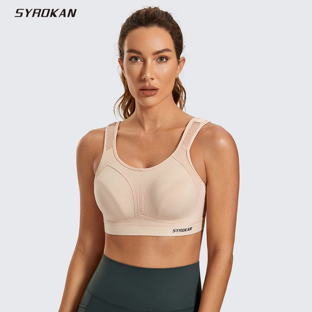 SYROKAN Women's Sports Bra High Impact Wireless Adjustable Straps Non-Padded Workout Bra Solid Trainning Run Boxing Underwear