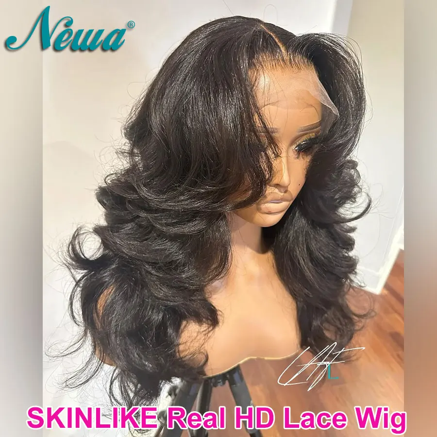 Newa شعر مستعار دانتيل عالي الدقة فائق المجهزة 100% شعر بشري بدون صمغ شعر مستعار جاهز مموج مسبقًا شعر مستعار أمامي من الدانتيل عالي الدقة للنساء