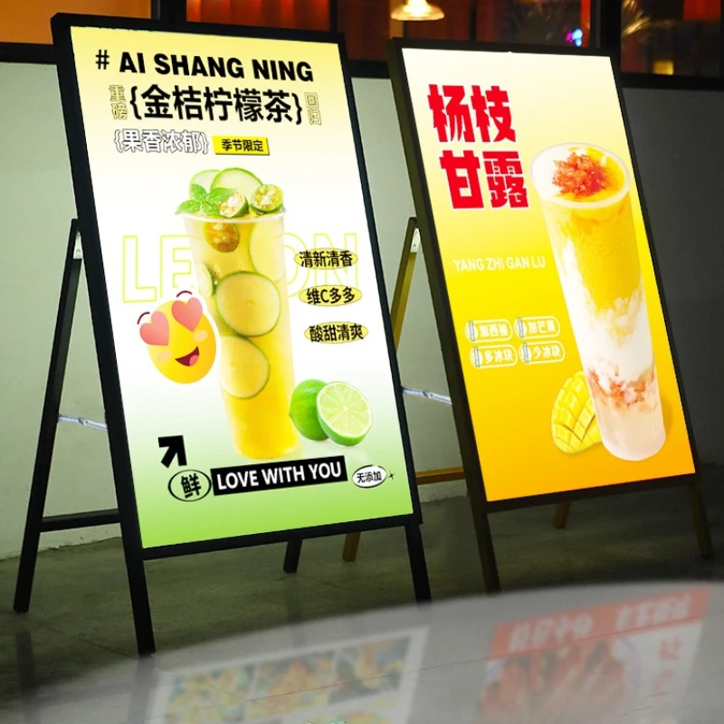 Luminous light box billboard vertical floor led poster stand display stand charging outdoor stall signboard light sign