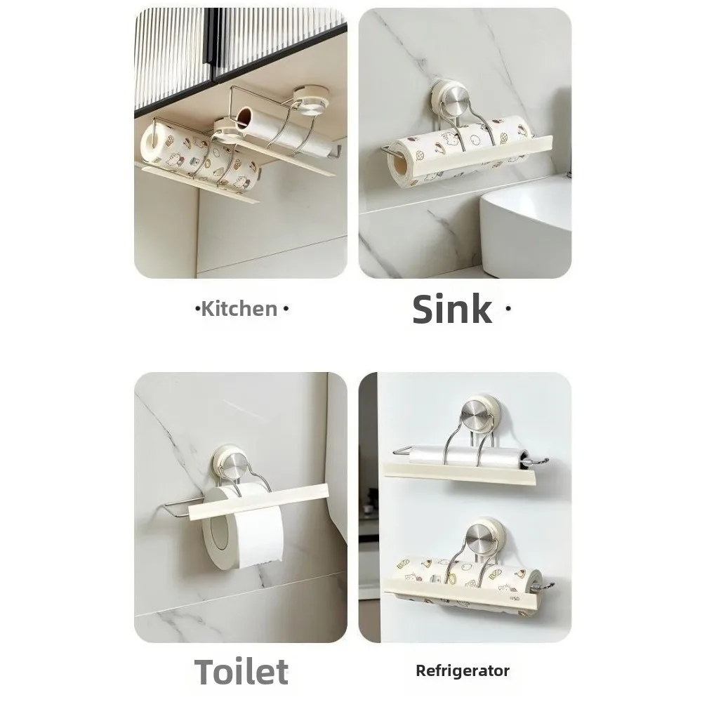 Suction Cup Paper Towel Holder Automatic Paper Locking Home Storage Paper Roll Holder No Drilling Installation