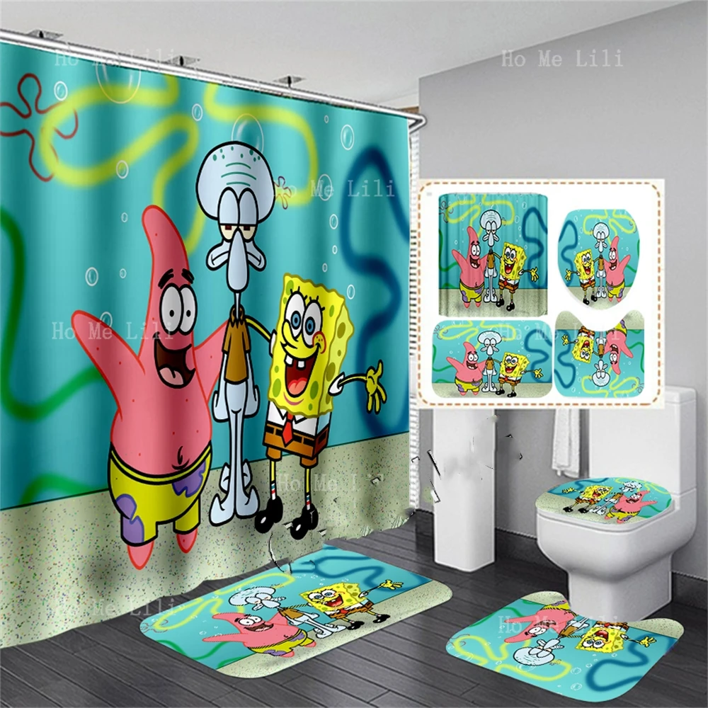 Hottest Anime Character Underwater World Bathroom Decoration Shower Curtain Sets With Rugs