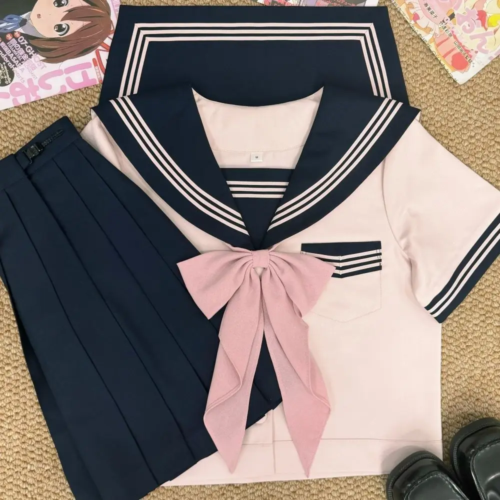 Japanese School Uniform Girl Kawaii Jk Sailor Suits Basic Navy Pleated Skirt Fuku Sets Student Graduation Costumes Women Korean