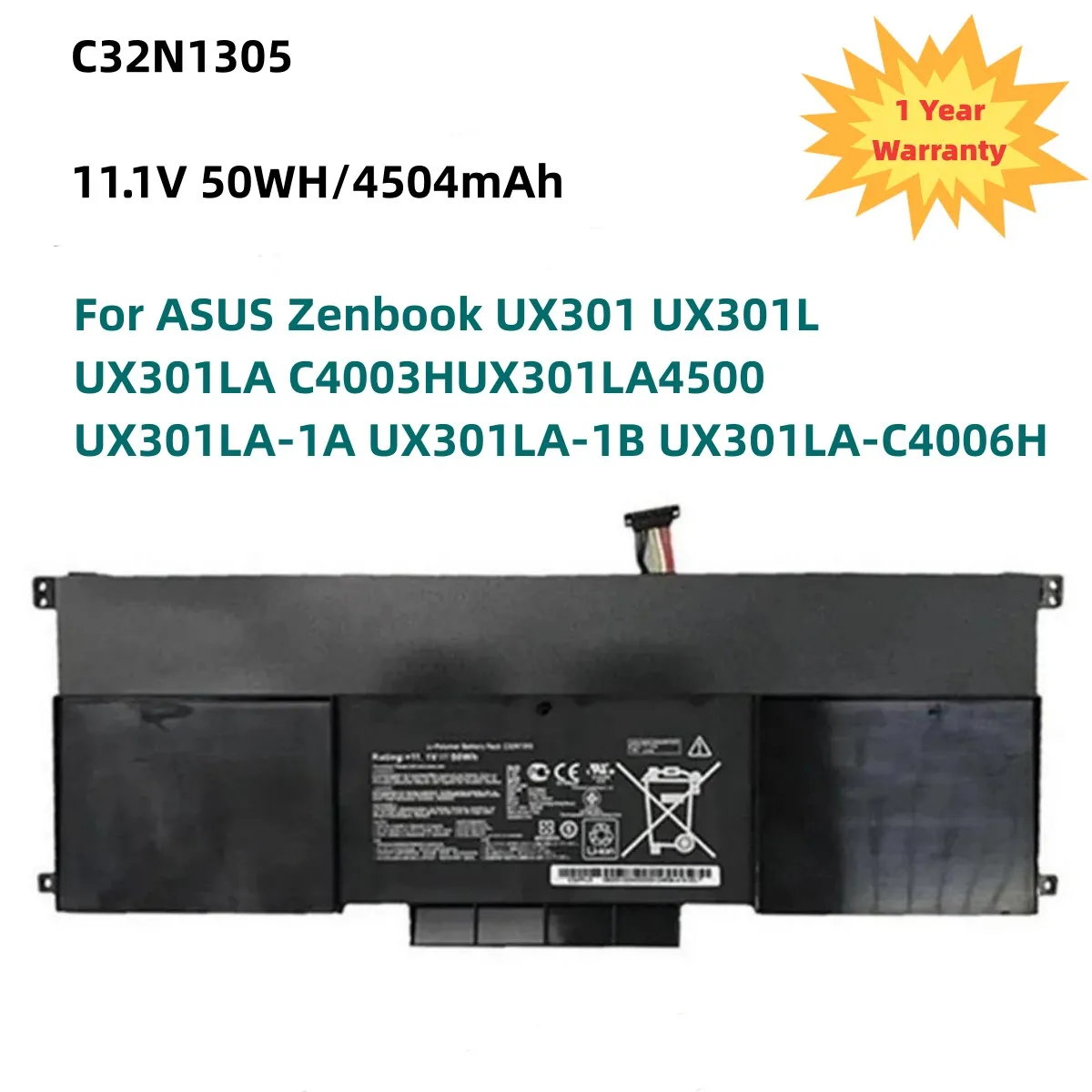 C32N1305 Laptop Battery For ASUS Zenbook UX301 UX301L UX301LA C4003HUX301LA4500 UX301LA-1A UX301LA-1B UX301LA-C4006H 11.1V 50WH