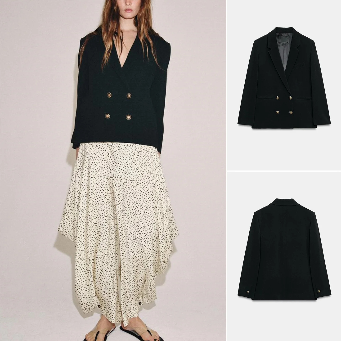 

Spring Summer New Women's Long Sleeve Deep V-neck Metal Button Pocket Trim Straight Cut Suit Jacket Regular Length Double Row...