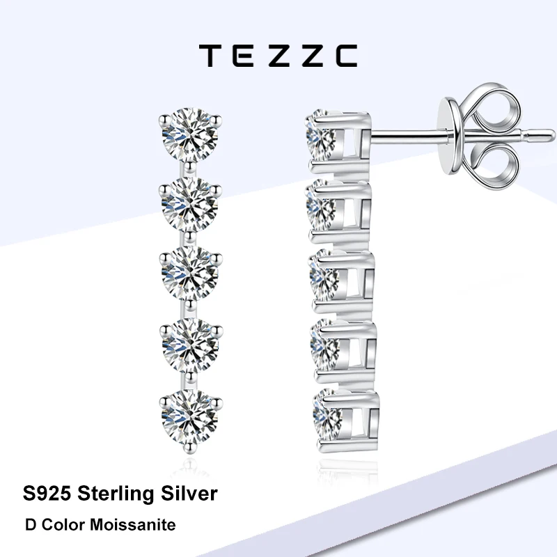 

Tezzc Fashion 925 Silver Moissanite Earrings Trendy Long Tassel Earring For Women Shining Diamond Jewelry Party Gifts