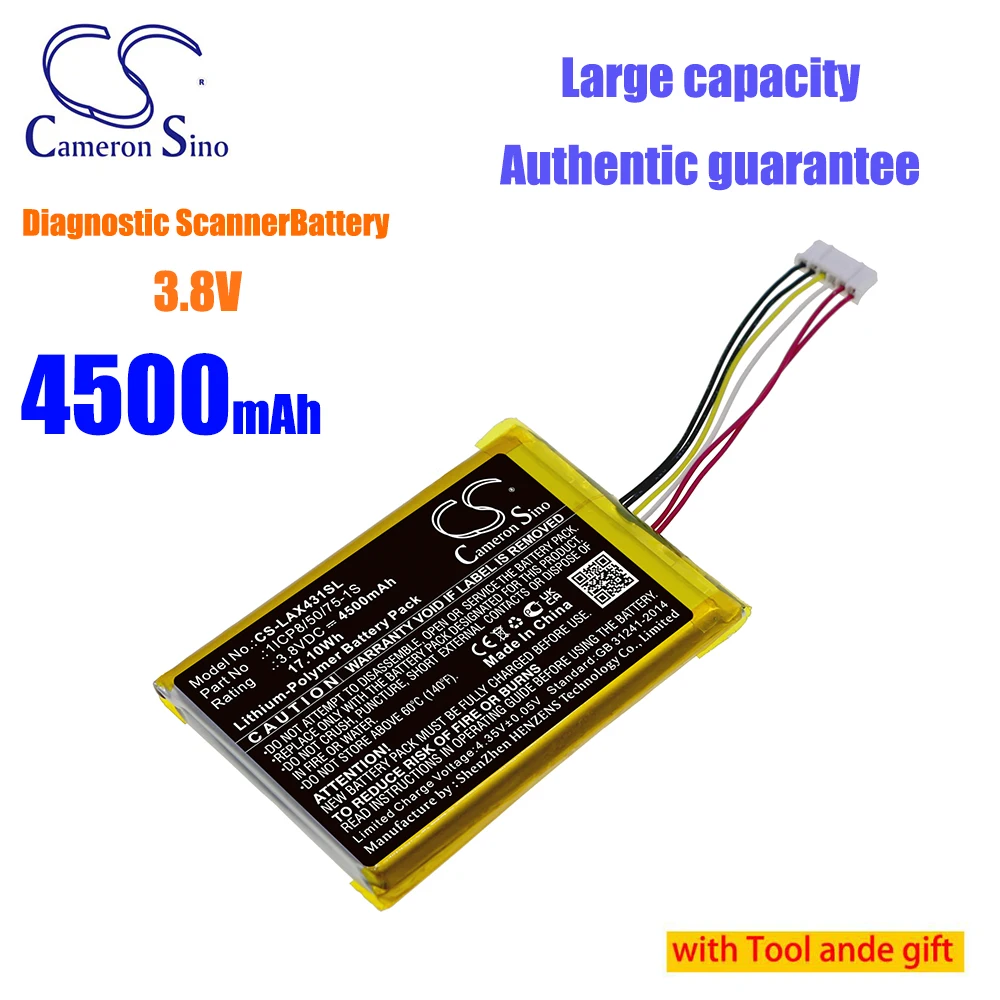 

CameronSino 1ICP8/50/75-1S 4500mAh Li-Polymer battery for Launch X431 Pro Mini V3.0 for Bi-Directional OBD2 Scan Tool ,Key Fob