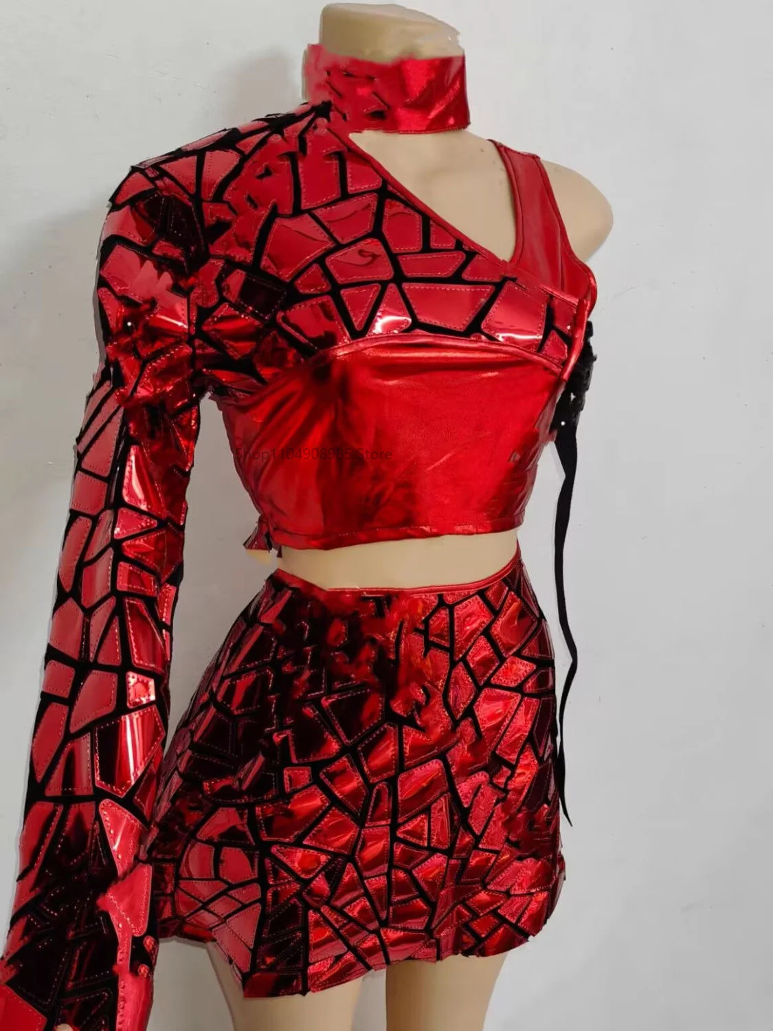 

New Mirrors Outfits Single Sleeve Laser Top Sequins Skirt Women Group Party Jazz Dance Costume Stage Performance Wear