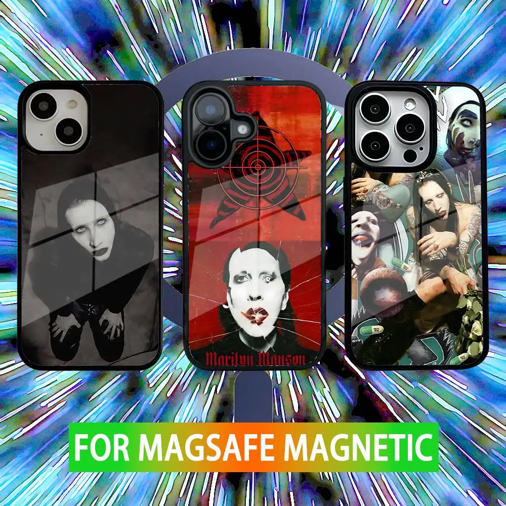 

M-Marilyn M-Manson Phone Case For iPhone 16,15,14,13,12,11,Pro,Max,Plus,Mini,SE New Magsafe Magnetic Wireless Charging