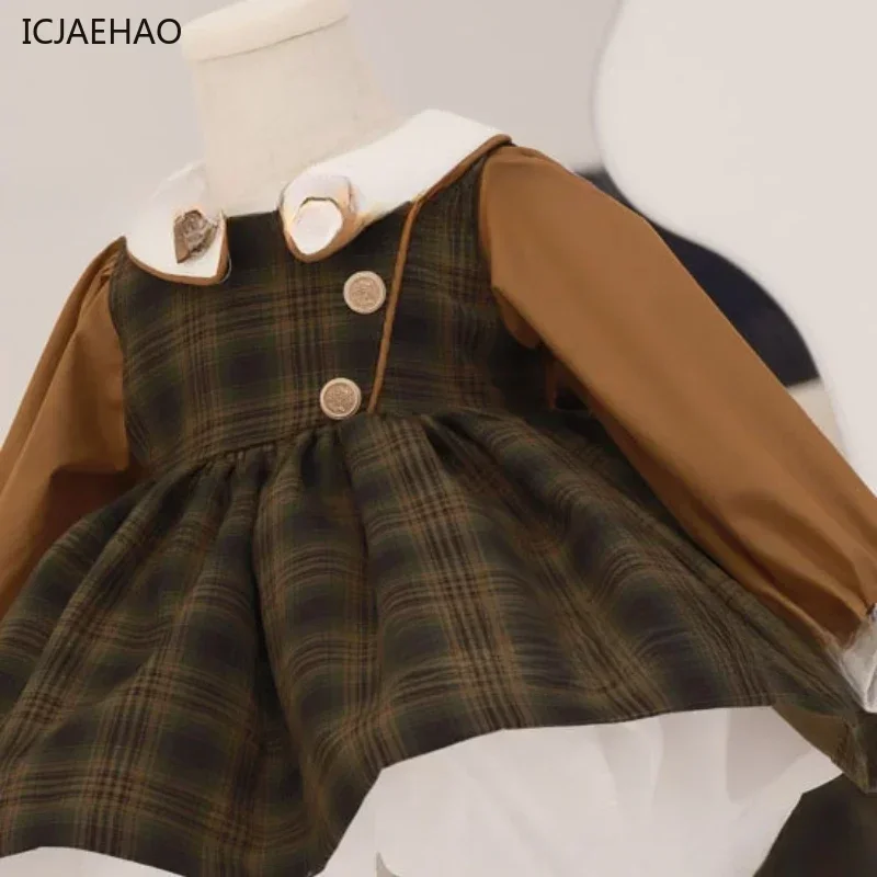 فستان بناتي منقوش لعام 2025 فستان بناتي منقوش للربيع أزياء كورية بأكمام طويلة ملابس أميرات أنيقة #3