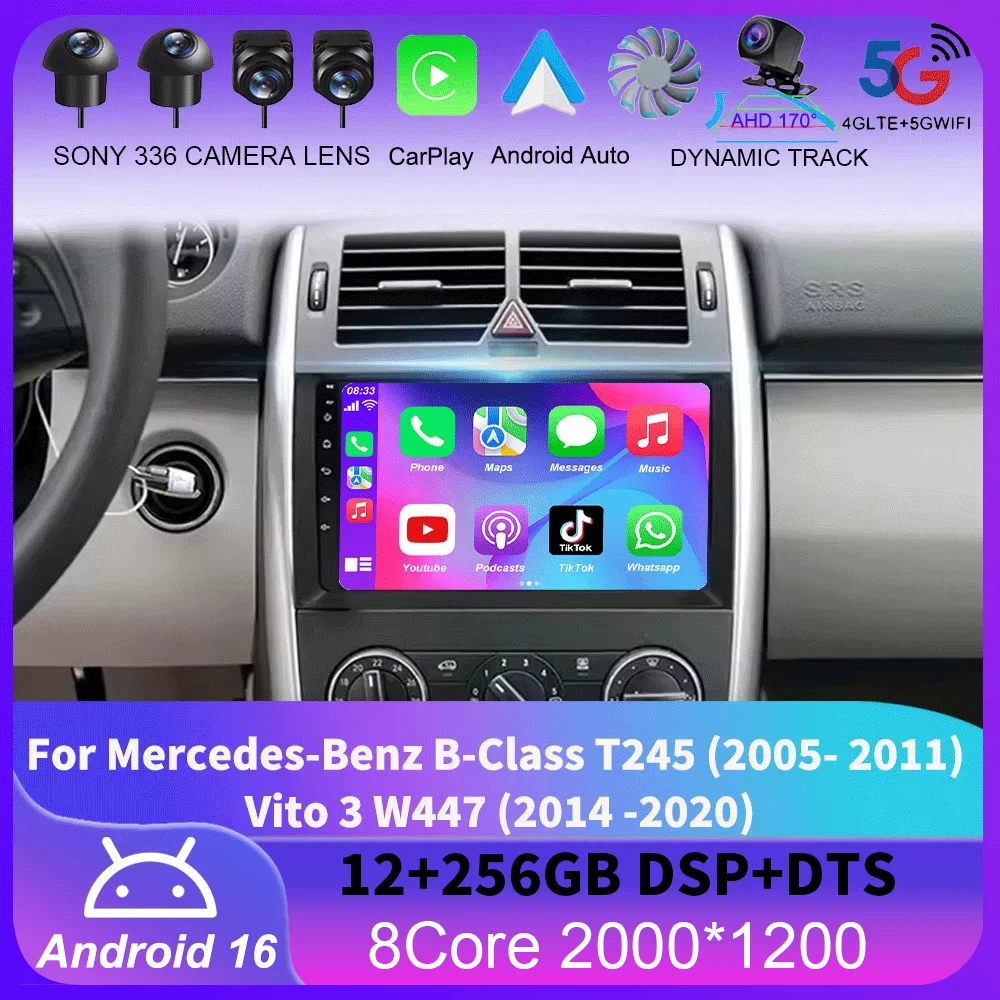 

For Mercedes-Benz B-Class T245 2005- 2011 Vito 3 W447 2014 -2020 Android 16 Car Radio Multimedia Video Player Navigation stereo