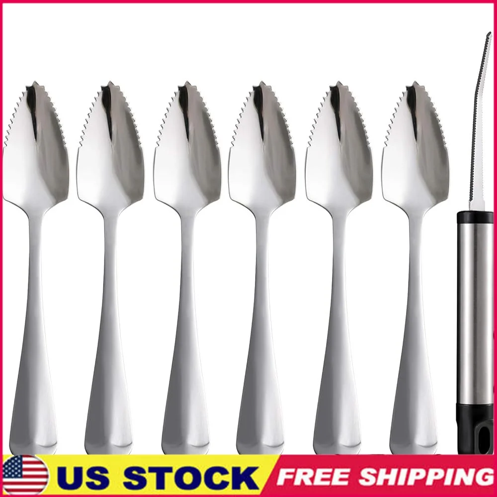 

Набор ложек для грейпфрута из нержавеющей стали, 7 шт., пищевые десертные ложки с зубчатым ножом для резки и черпания фруктов