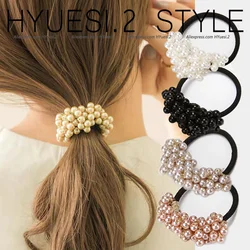 Elegant Faux Pearl Hair Ropes Ties Elastic Black Scrunchies Stretchy Beaded Rubber Bands Ponytail Holder For Girls Women Ladies