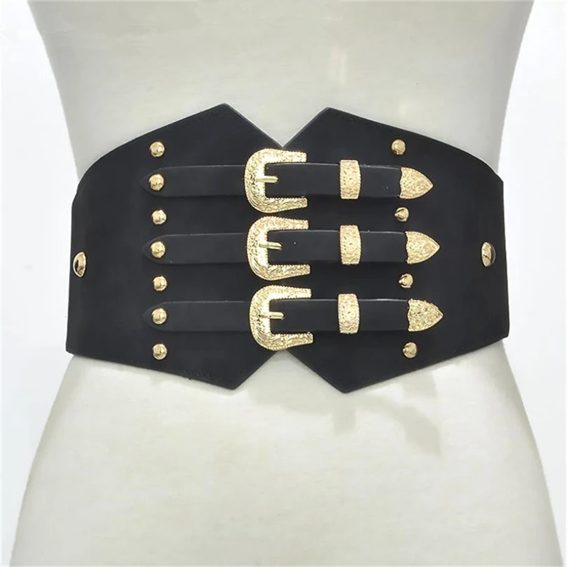 RAINIE SEAN Belts Cummerbunds PU Leather Elastic Corset Wide Belts For Dresses Black Vintage 2024 New Ladies Accessories Belts