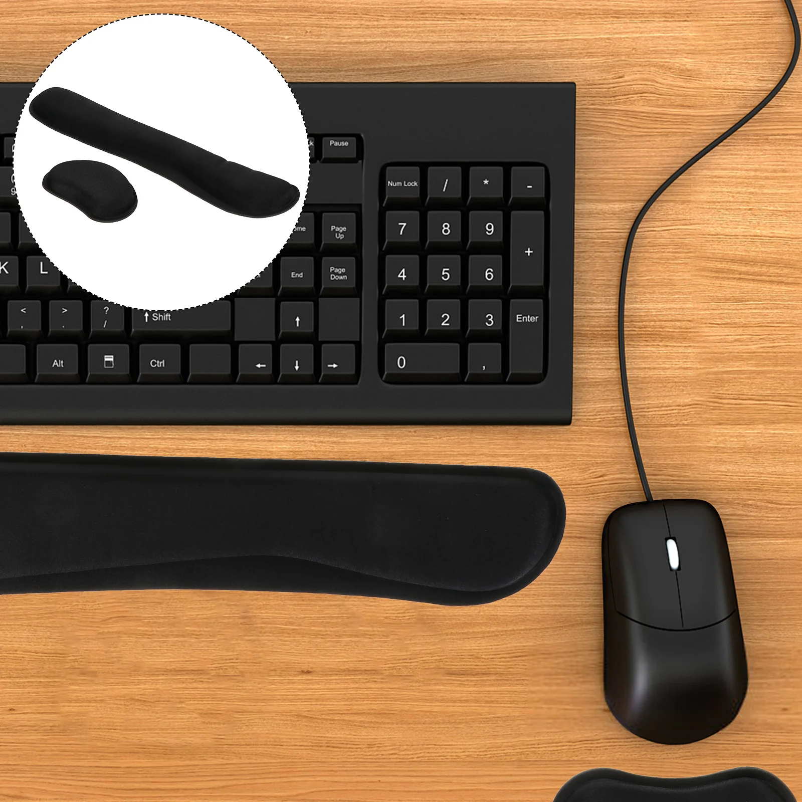 

1 set Memory Foam Wrist Support Set Ergonomic Mouse Rest Pad Slow Rebound Keyboard Cushion Black PU Bottom for Gaming Office