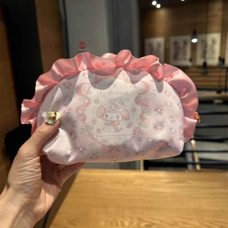 

hello kitty cute cartoon printed lace edge makeup bag coin wallet lipstick headphone storage bag portable girl birthday gift
