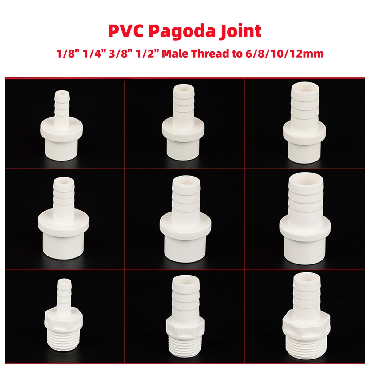 10Pcs PVC Pagoda Straight Connectors 1/8