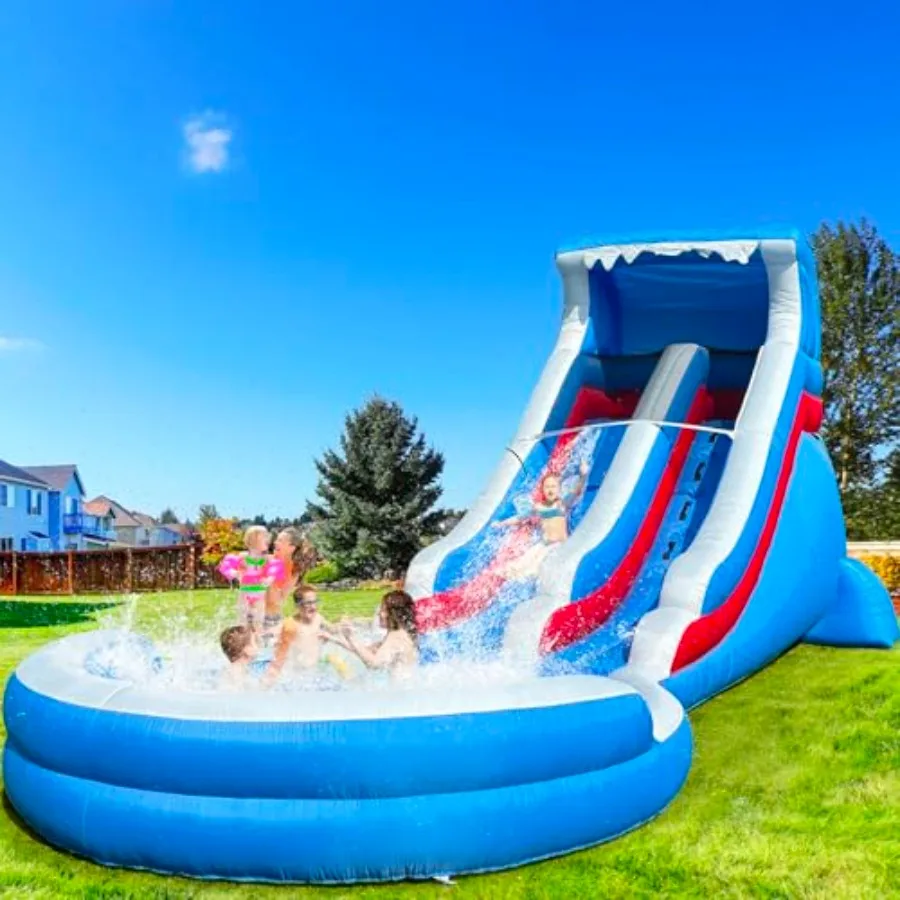 

Inflatable Water Slide for Backyard Use PVC Material Blue and Yellow Extra-Large Splash Pool with Safety Features