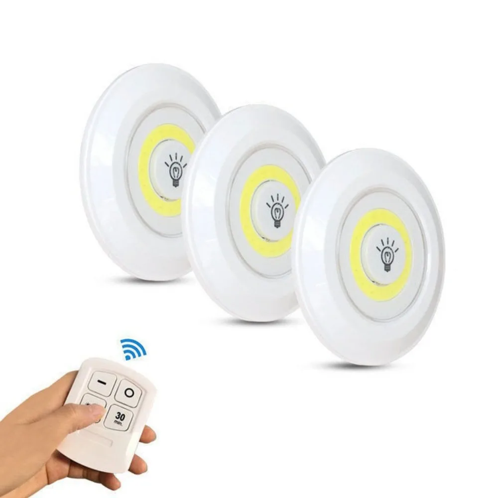 Luz Noturna de Sensoriamento Remoto, Lâmpada de Cabeceira, Roupeiro Quarto e Luz do Armário, Pequenas Luzes de Toque, Cob, 1 Controle Remoto, 3Pcs