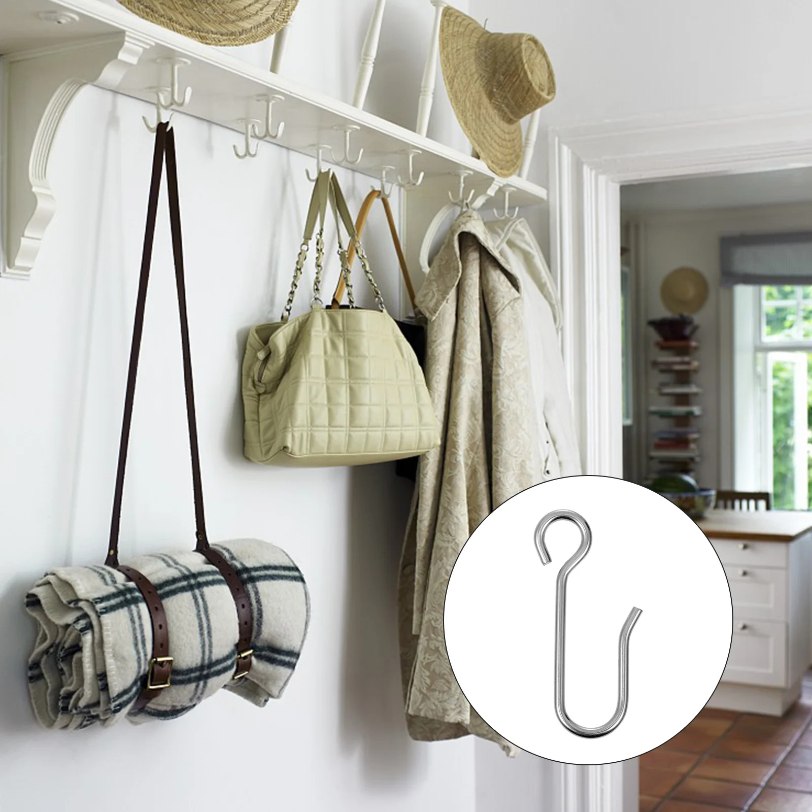 100Pcs S Shaped Curtain Hooks Stainless Steel Heavy Duty Universal Fit for Bedroom Living Room Home Office Decoration