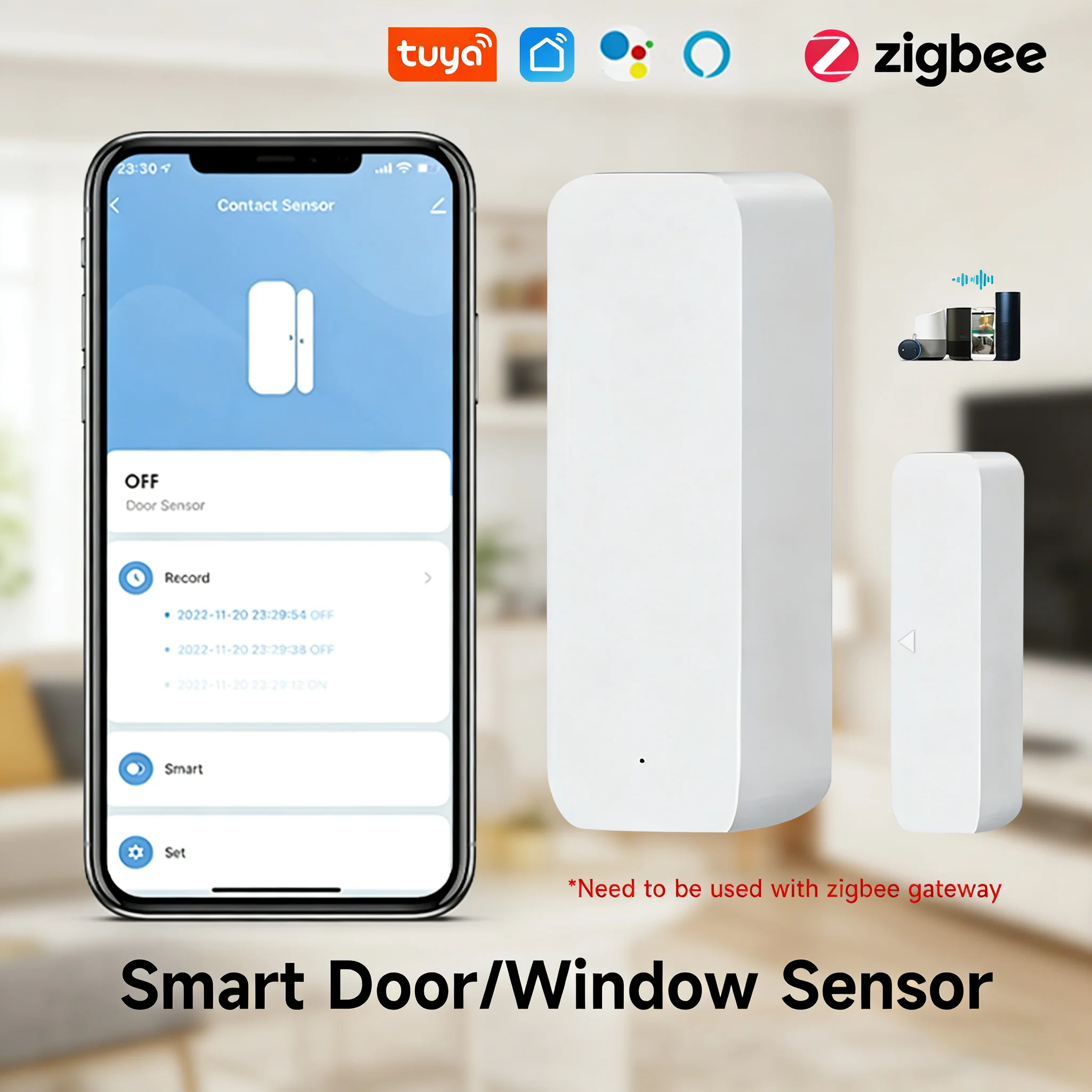 

Датчик открытия двери/окна Tuya Zigbee, сигнализация Smart Life, магнитный контактный датчик, работает с Alexa, Google, Zigbee 2MQTT