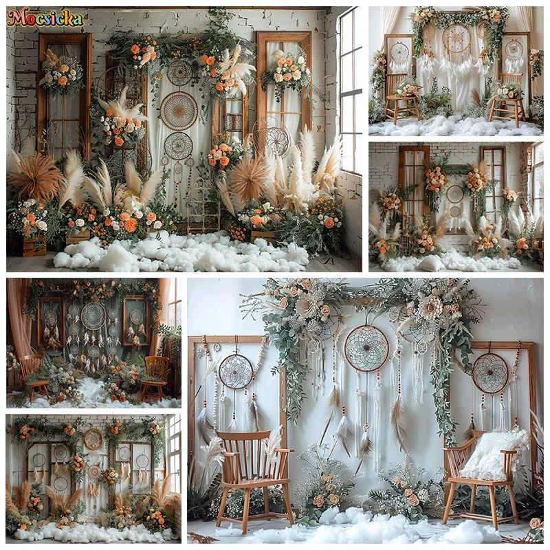 Mocsicka خلفيات للتصوير الفوتوغرافي البوهيمي عيد ميلاد سعيد خلفية شرابة ديكور الكبار الاطفال صورة كعكة سحق استوديو راية #1