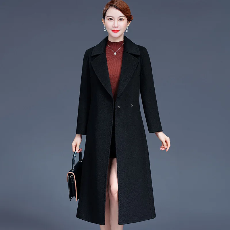 

Double-sided Wool Coat for Women Winter Slim Long Over-the-knee Korean Style Coat with Belt