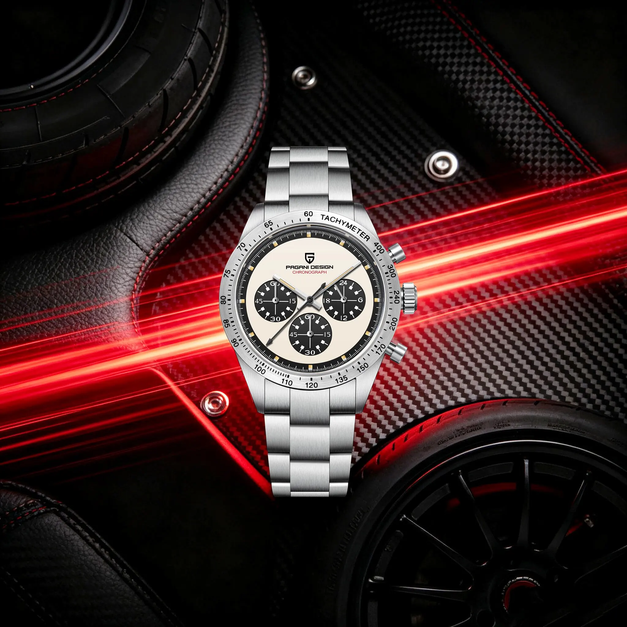 PAGANI DESIGN Men Elegant All-Match Quartz Watches Tachymeter VK63 Sapphire Stainless Waterproof Retro Sport Racing Chronograph