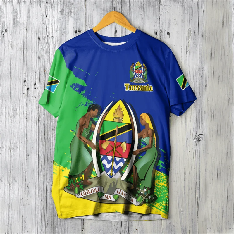 ثلاثية الأبعاد الطباعة تنزانيا شعار تي شيرت جمهورية تنزانيا المتحدة العلم الجرافيك تي شيرت الرجال موضة قصيرة الأكمام تي شيرت