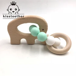 Wooden Baby Bracelet Animal Shaped Jewelry Teething For  Organic Wood Silicone Beads  Rattle Stroller Accessories Toys