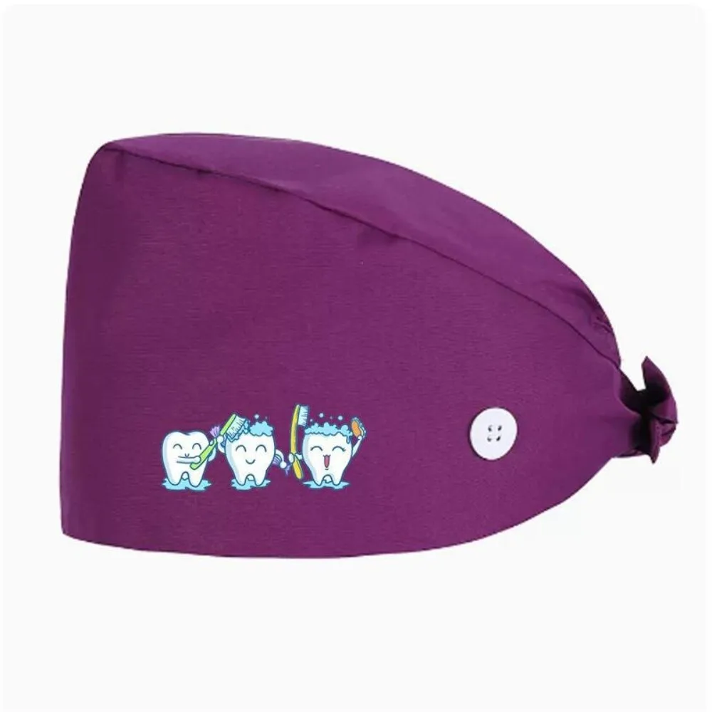 

New Cotton Surgeon Caps Printed Embroidery Surgical Hats Solid Color Dustproof Beauty Work Hats