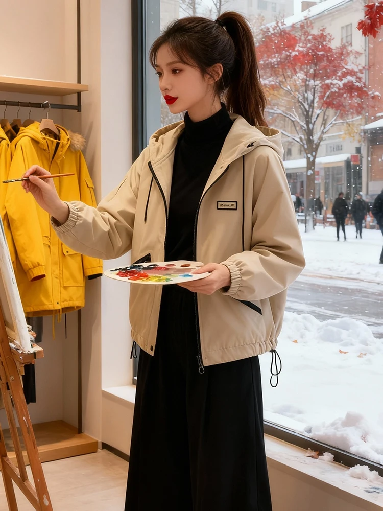 Thiened Fce ort 코트 여성용 롱 슬리브 따뜻한 아우터웨어 한국 스타일 출퇴근용 대형 사이즈 레이지 다운 코튼 재킷