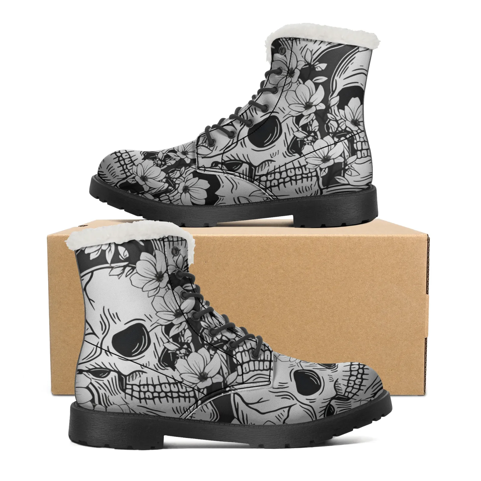 

Gothic Skull Prints Plush Boots for Men Teenager Boys Shoes Casual Snow Boot Outdoor High Quality High Top Boot