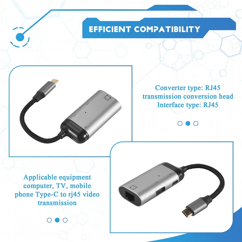 AEE7-3 In 1 Type-C To Gigabit Ethernet Rj45 Lan PD Charging USB C Data Port Converter Adapter For TV PC   S20