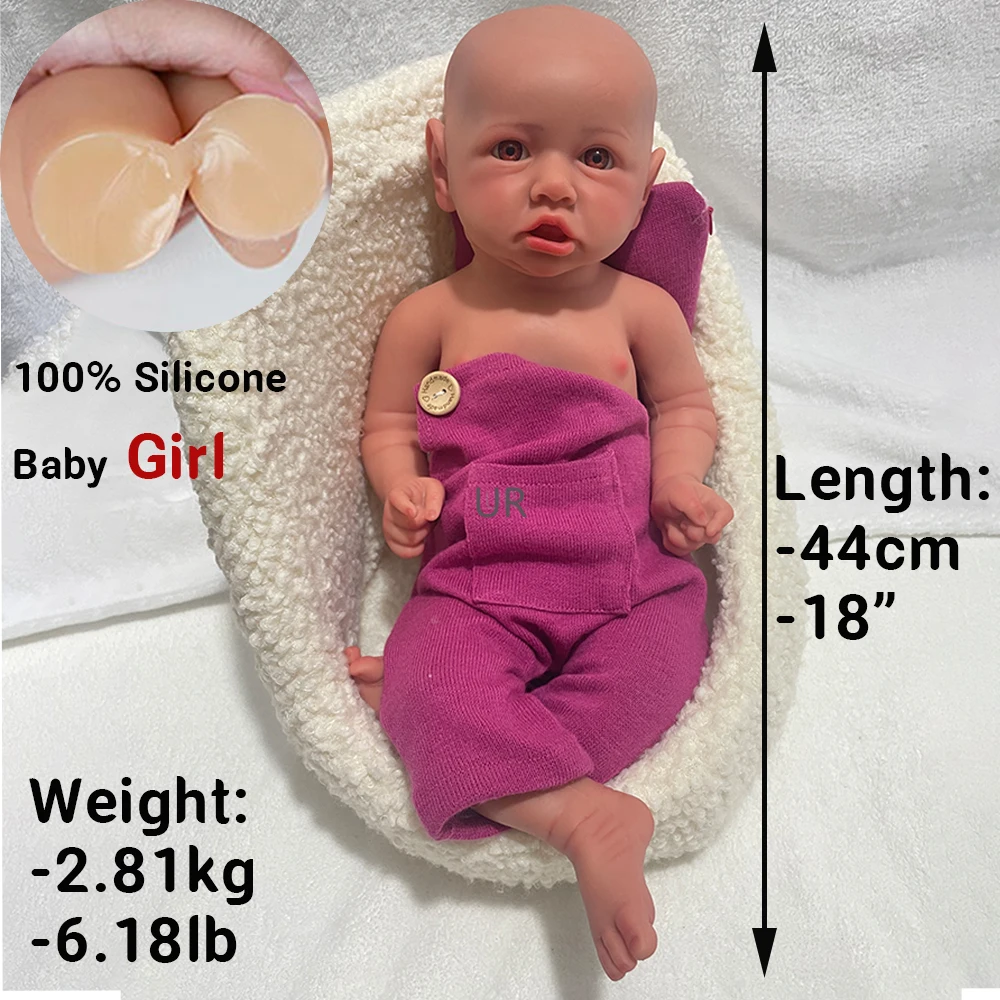 18" Cuddle Full Silicone Newborn Baby Handmade Reborn Girl Waterproof Soild Like Real Bebe Doll Christmas Gift Anti-Stress