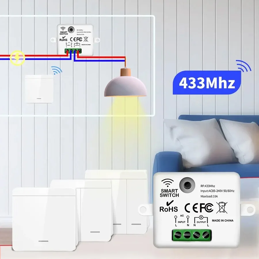 Wireless Smart Switch Light RF 433Mhz 86 Wall Panel 1/2/3Gang Switch Mini Relay Receiver 110V 220V Home Led Light Lamp Fan