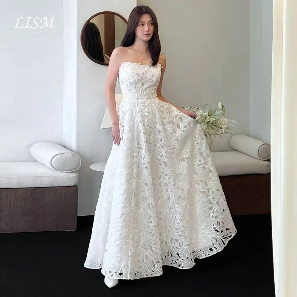 Lism Charming Lace Wedding Dress Strapless Cut Out Floor Length A-Line Korea Photo shoot Bridal Reception Gown Customized 2026