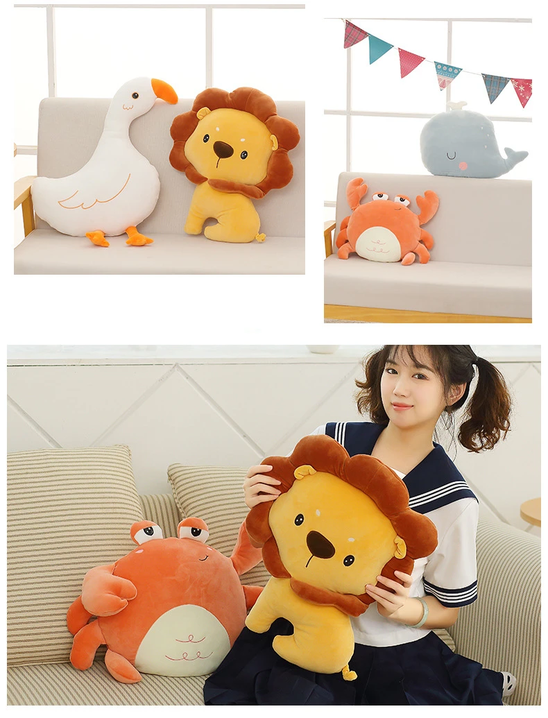 Crab Goose Lion Cartoon Throw Pillow Doll Mollusk Cushion Sofa Nap Pillow