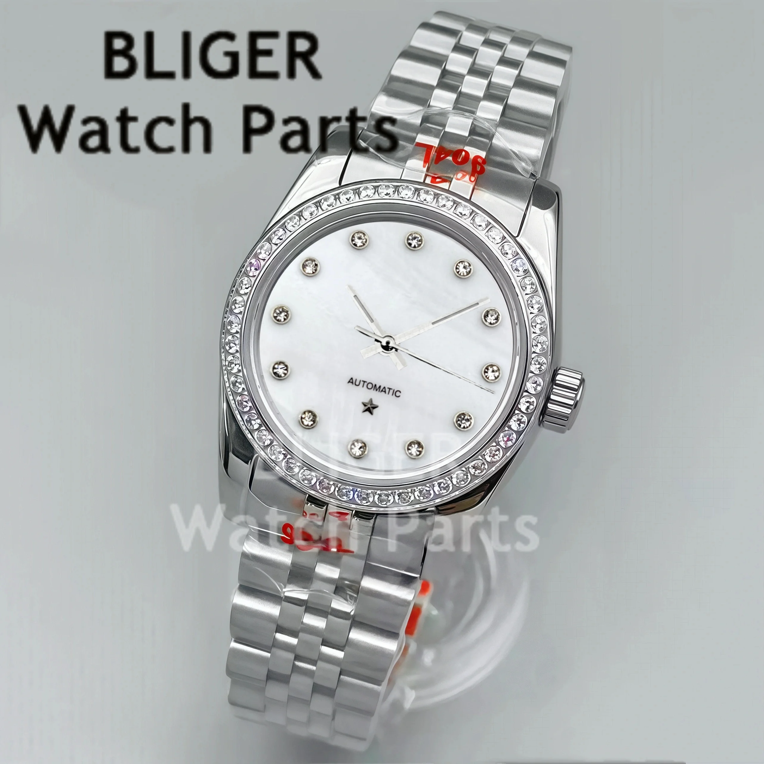 BLIGER 31mm Lady's Mechanical Diving Silver Wristwatch Dics Flying Dial 10Bar Waterproof Power Storage NH05 Women's Watch