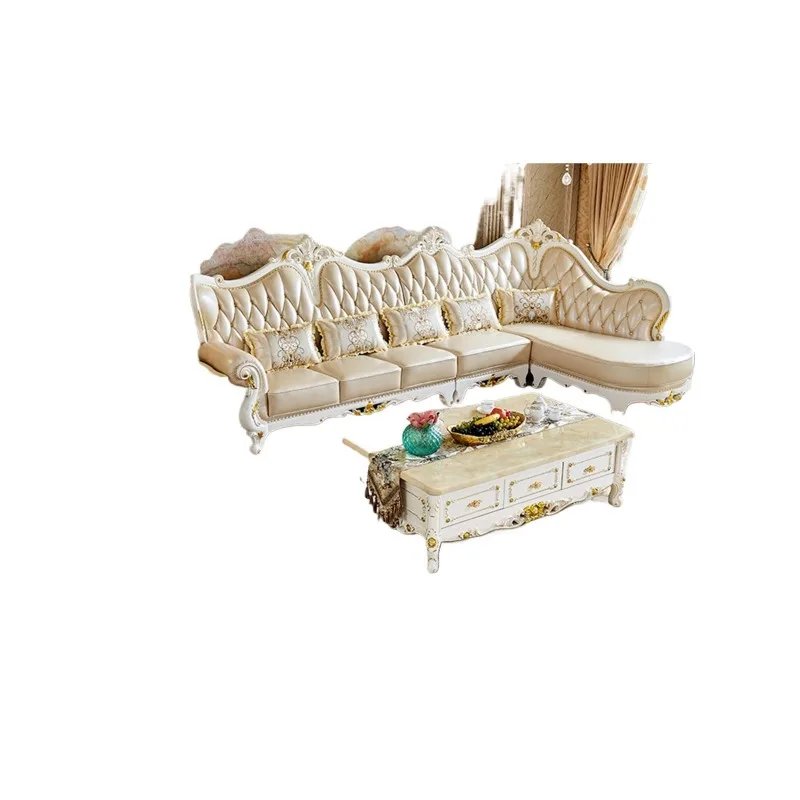 

European solid wood leather high-end atmospheric corner sofa, living room combination first-layer cowhide princess simple