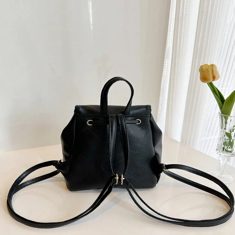 Minimalist Solid Color Large Capacity Drawstring Backpack All-Match Mini Simple Rucksack For Women