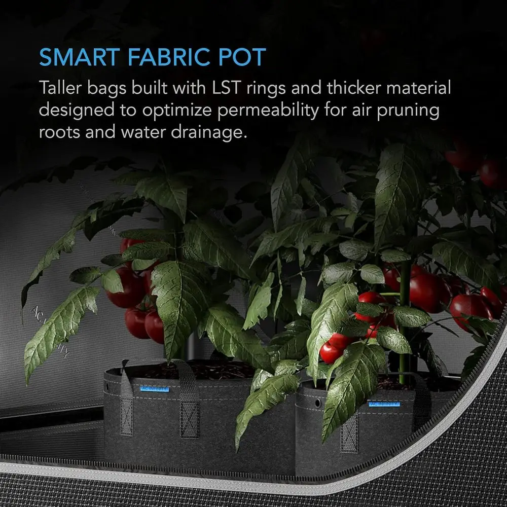 15 Gallon Aeration Reusable Grow Bags 5-Pack with 500G Thick Nonwoven Fabric and Multi-pose Rings for Plant Hanging and Low Stre