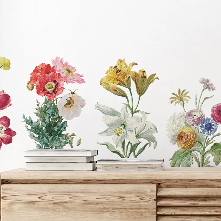 Wasserfarbene Pflanzen-Blumen-Wandaufkleber, Wohnzimmer, Schlafzimmer, Hintergrunddekoration, Tapete für Heimdekoration, selbstklebende Aufkleber – Detail 5