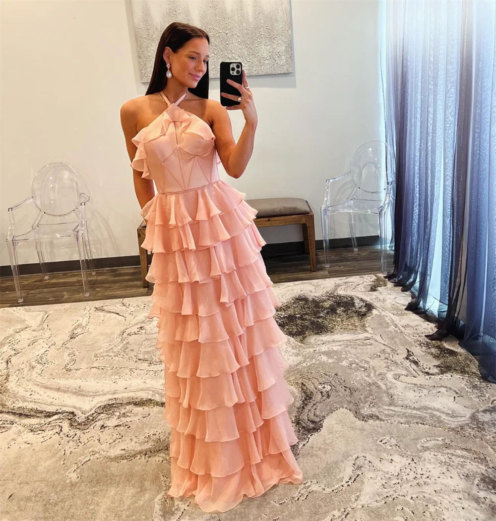 Jessica Pink Prom Dresses Organza Ruffles abiti da sera a-line Ladies abiti da festa di nozze formali Robes De soire2024