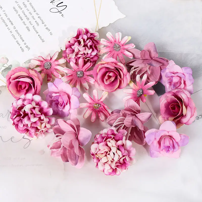 16Pcs/Bag Rose Artificial Flowers Silk Fake Flowers for Home Decor Wedding Party Decoration Bride Bouquet DIY Wreath Accessories