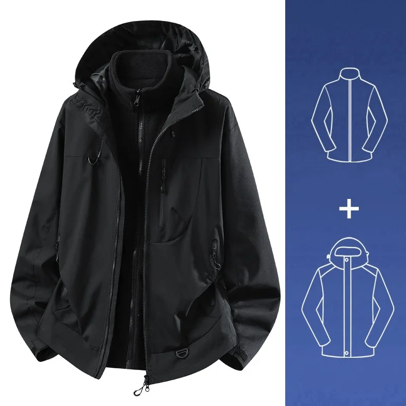 Mountain style assault suit three in one men's jacket, women's spring and autumn trendy brand outdoor hiking casual waterproof j
