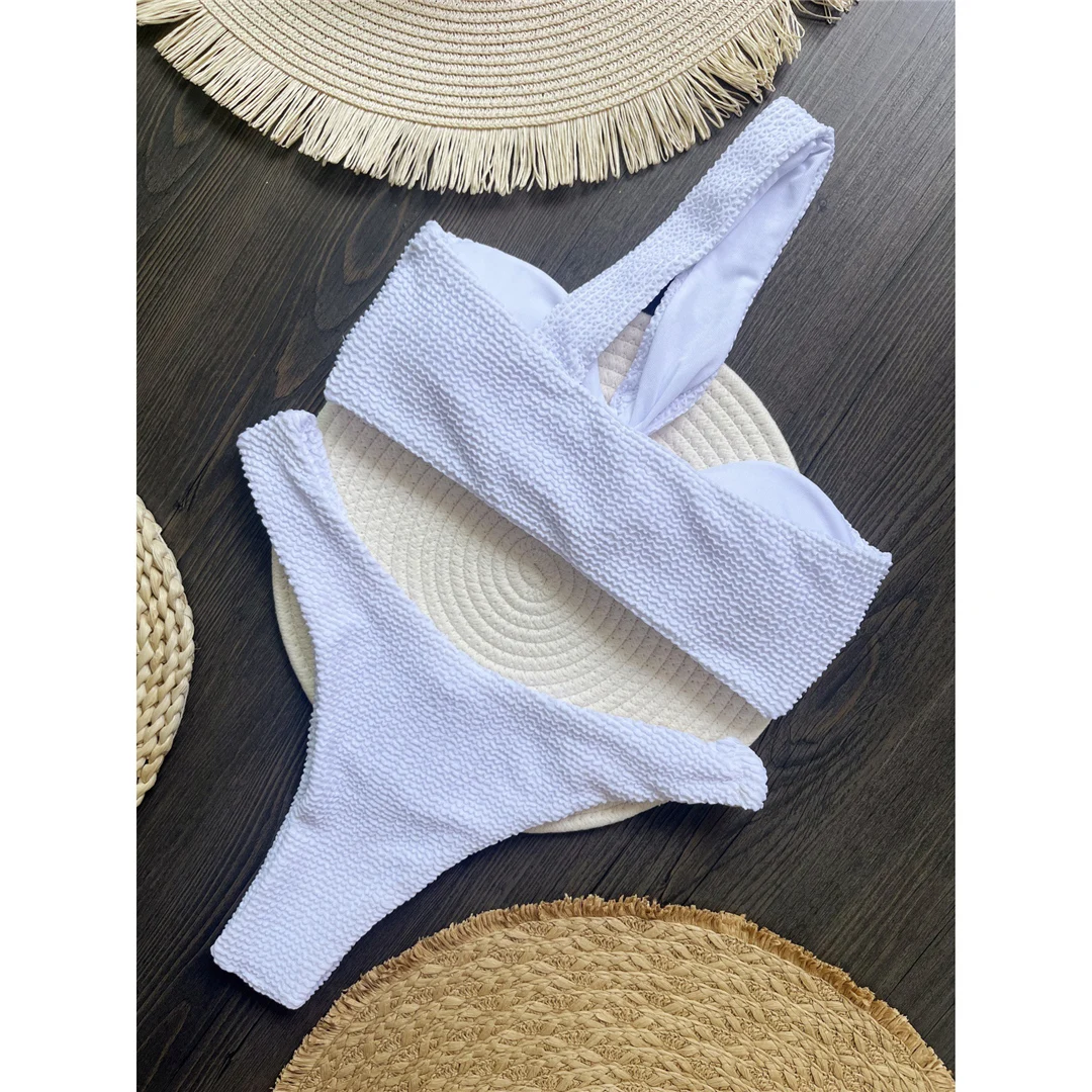 Gefältiger, einseitig gepolsterter Bikini, Damen-Badeanzug, zweiteiliger Bikini-Set, Badebekleidung, Badeanzug, Schwimmanzug V6047 – Detail 17