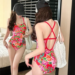 Swim Suit Women Swimwear Beach Outing Outfits Swimsuit Female Bikini Bath Outlet Vintage Northeast Big Flower