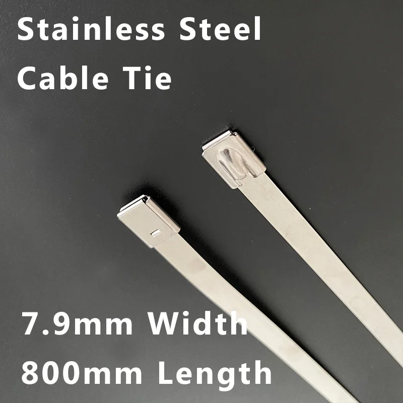 100pcs Marine Metal 7.9*800mm 304 Stainless Steel Cable Tie Fixed Buckle Belt DIY Industrial Wiring Tool